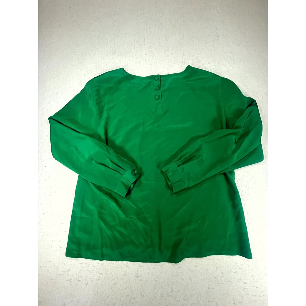 Vintage Paul Stanley Blouse Top Womens 10 Green Silk Button Placket Modern